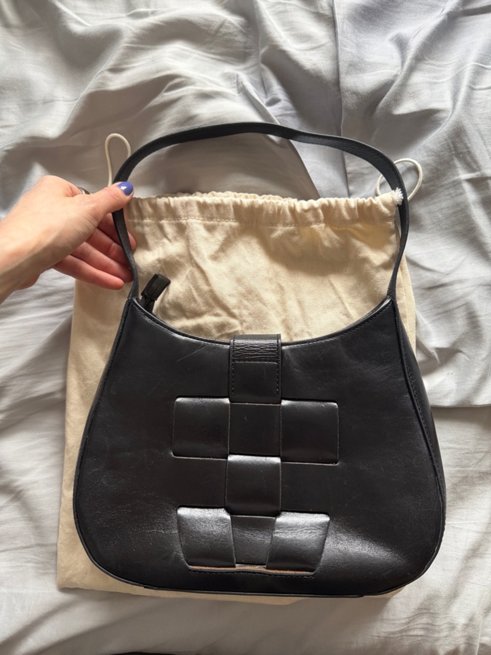 Hereu Bauza Black Leather Structured Shoulder Bag with Woven Front Detail - Picture 7 of 16